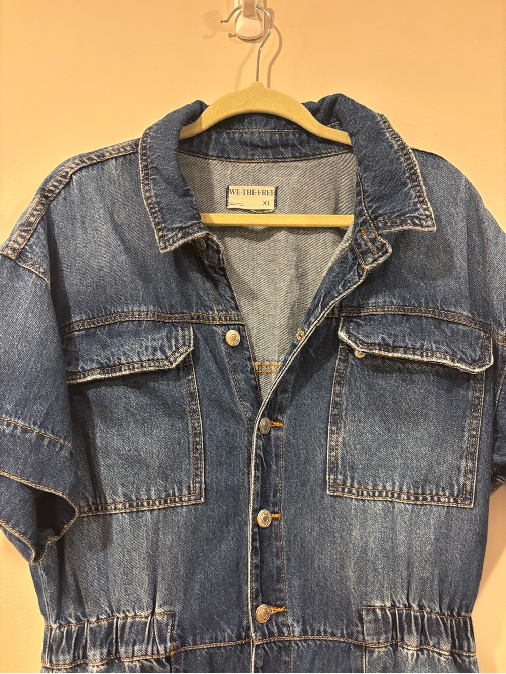 Free People x We the Free Marci Denim Jumpsuit Coveralls Blue XL OBII54494 - Picture 7 of 13